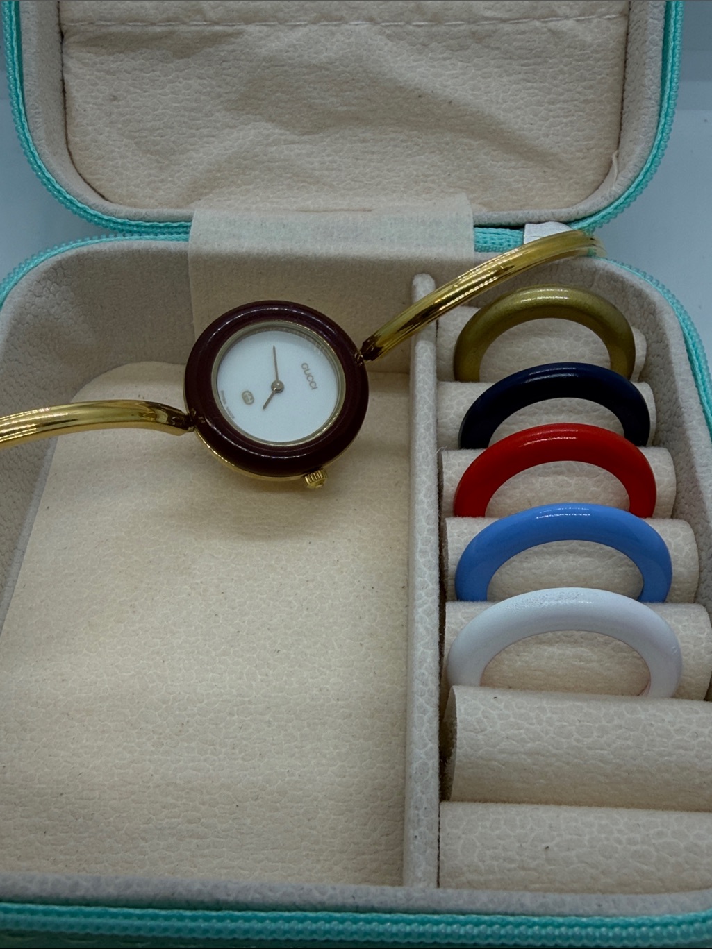 Gucci Gold Bangle Watch With Interchangeable Color Rings